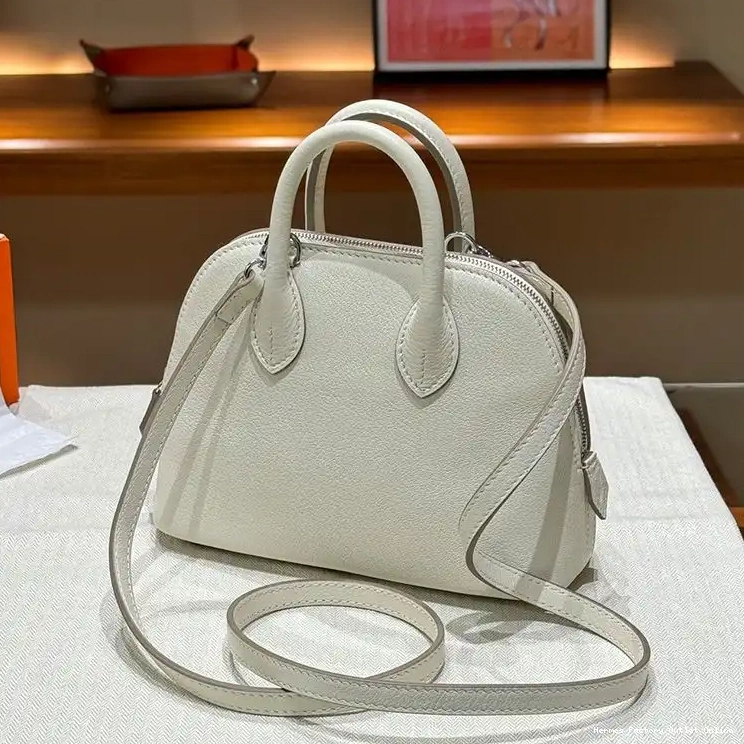Cheap Hardware Chevre In Mini Palladium White Leather Hermes Bag Bolide 0507